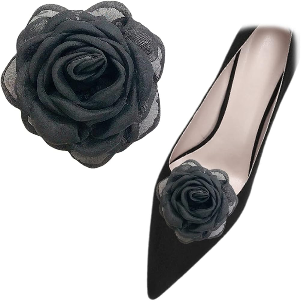 2 Pcs Lace Rose Shoe Buckles Fabric Flower Shoe Clips Detachable Pumps High Heel Flats Decoration... | Amazon (US)