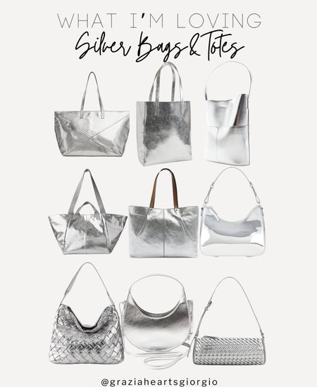 Silver Bags & Totes 
.
#silverbags #silver #metallics 

#LTKStyleTip #LTKItBag #LTKFindsUnder100
