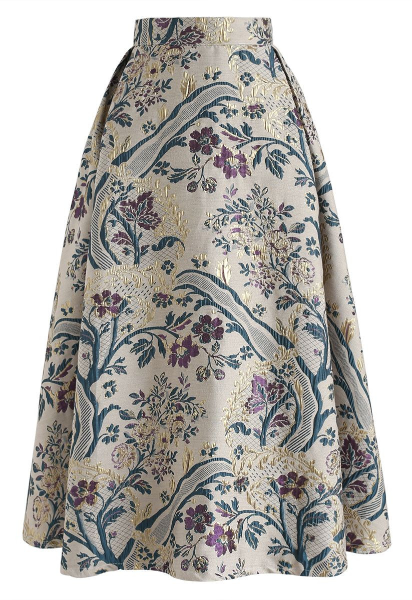 Vintage Bouquet Embroidered Midi Skirt | Chicwish