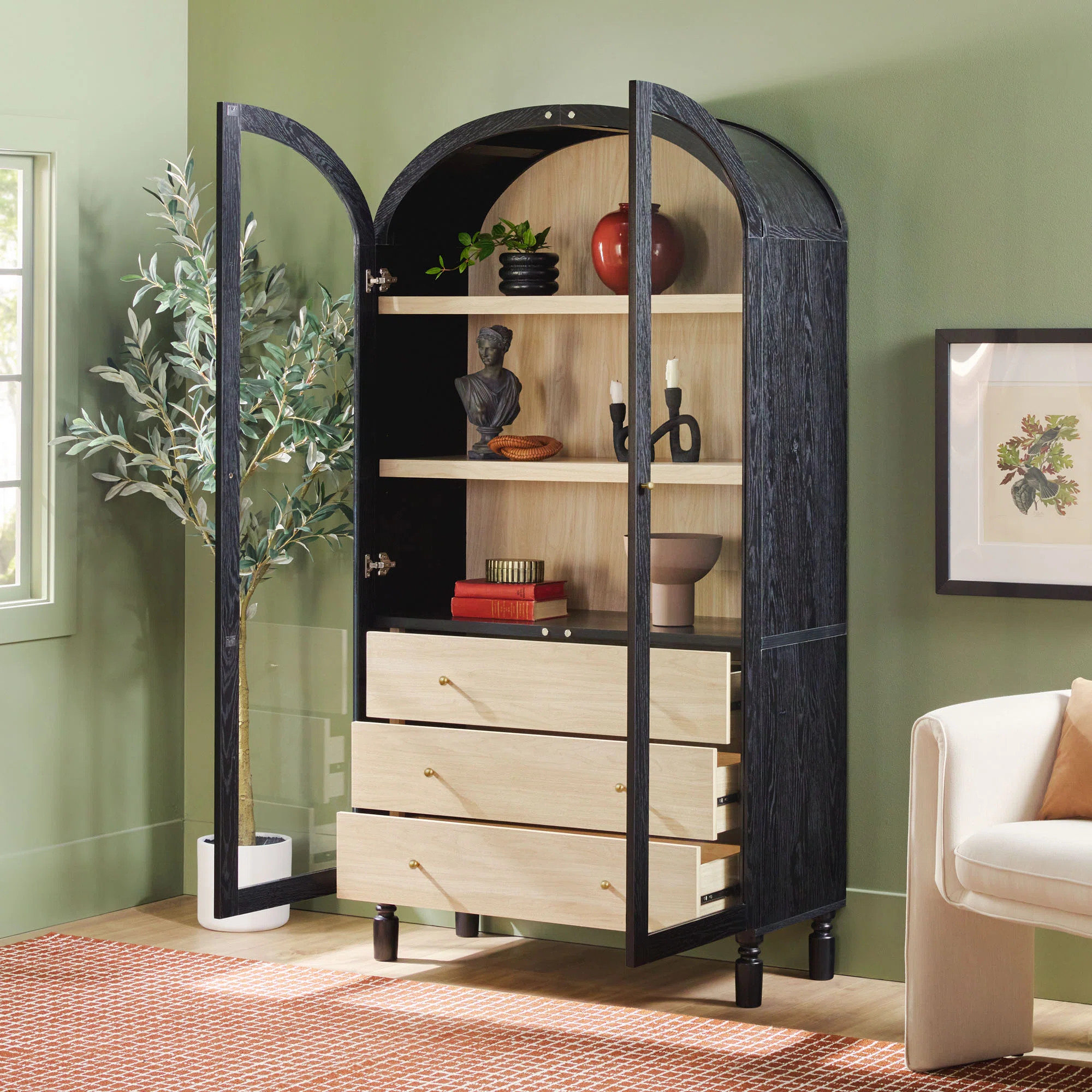 Holzhauer Modern Arched Glass Bookcase With Cabinet | Wayfair North America