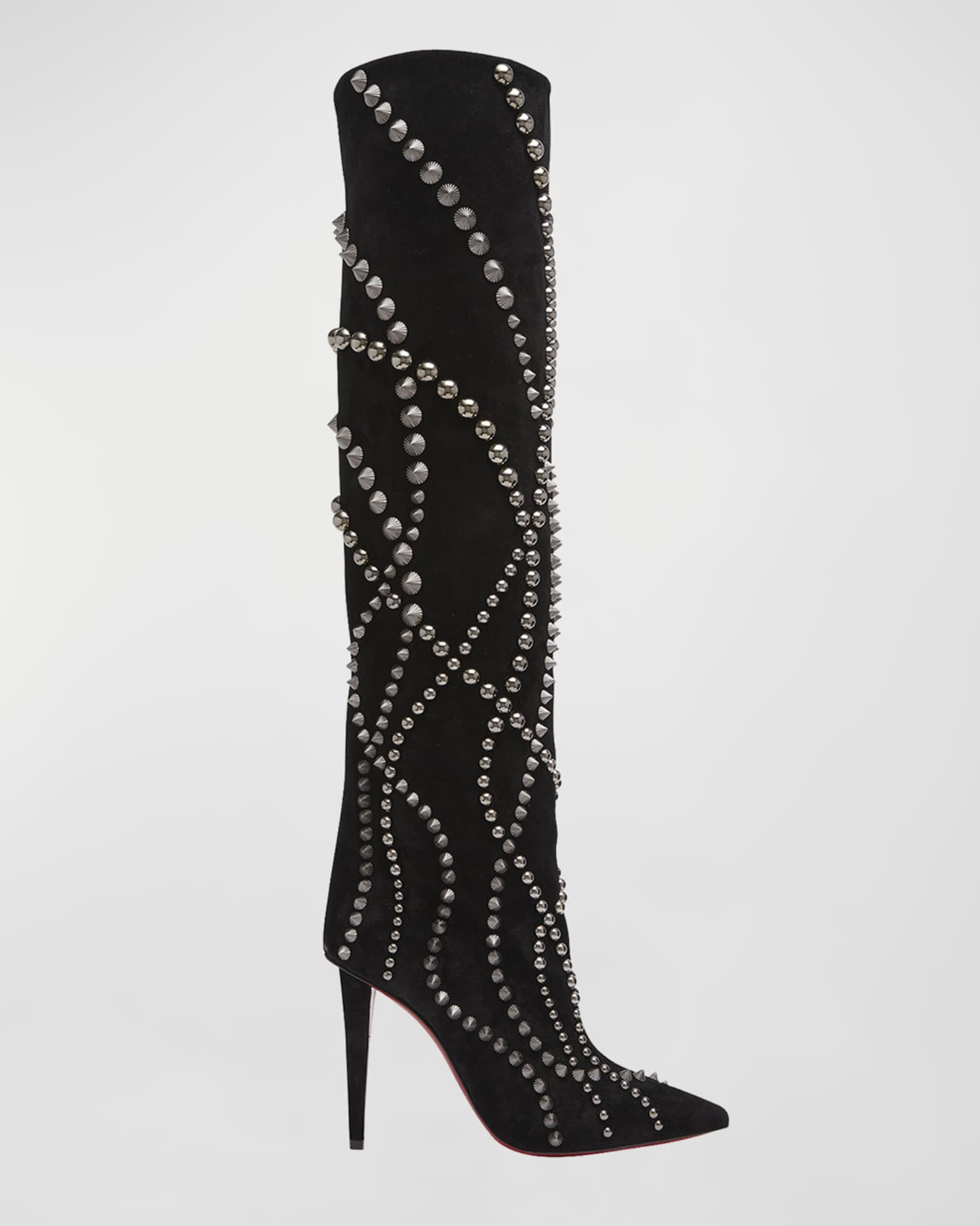 Christian Louboutin Astrilarge Botta Pika Red Sole Studded Suede Knee-High Boots | Neiman Marcus