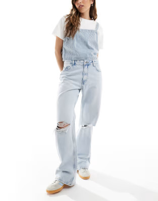 Bershka ripped knee wide leg jeans in super light wash | ASOS (Global)