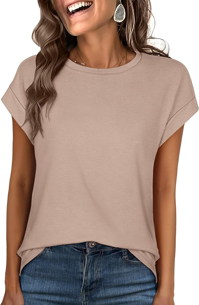 ANRABESS Womens Cap Sleeve Tops Tee Basic Casual Dressy Business Summer T Shirts 2025 Spring Fash... | Amazon (US)
