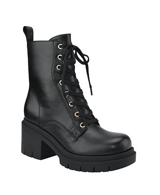 GUESS Women's Juel Low Heel Lace Up Combat Booties - Macy's | Macy's