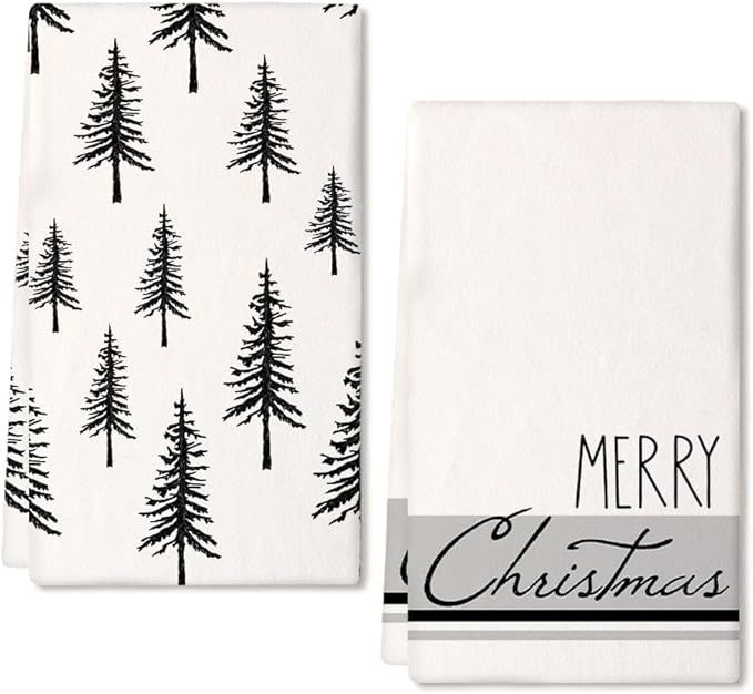 ARKENY Christmas Dish Towels for Christmas Decor Black Xmas Tree Kitchen Towels 18x26 Inch Grey S... | Amazon (US)