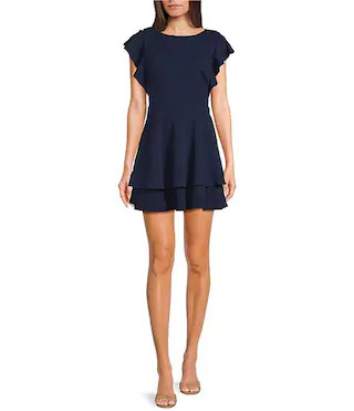 Midnight Doll Flutter Sleeve Double-Hem Fit & Flare Dress | Dillard's | Dillard's