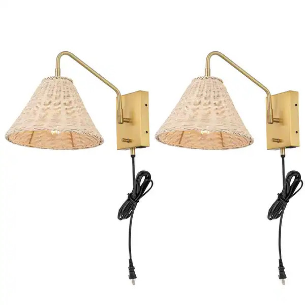 SAFAVIEH Lighting Tressa Wall Sconce (Set of 2) - 11" W x 16" D x 13" H - Natural/Brass | Bed Bath & Beyond
