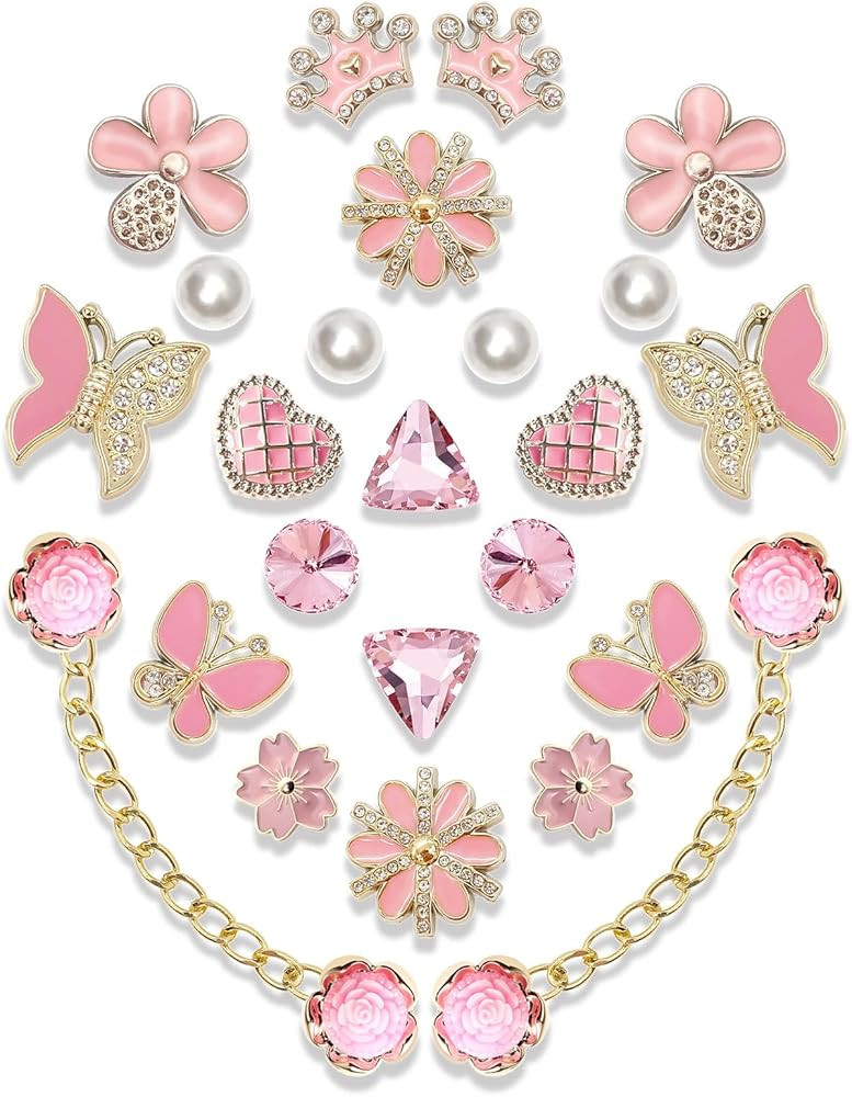 24pcs Plastic Bling Shoe Charms Set –Pearl, Butterfly, Flower & Chain Decorations for Clogs & S... | Amazon (US)