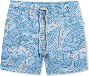 Kids' Palm Print Seersucker Volley Swim Trunks | Nordstrom Rack