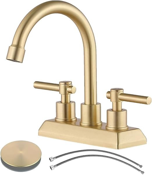 VESLA HOME Modern 2 Handle 4 Inch Centerset Gold Bathroom Faucet,Lavatory Swivel Spout Bathroom S... | Amazon (US)