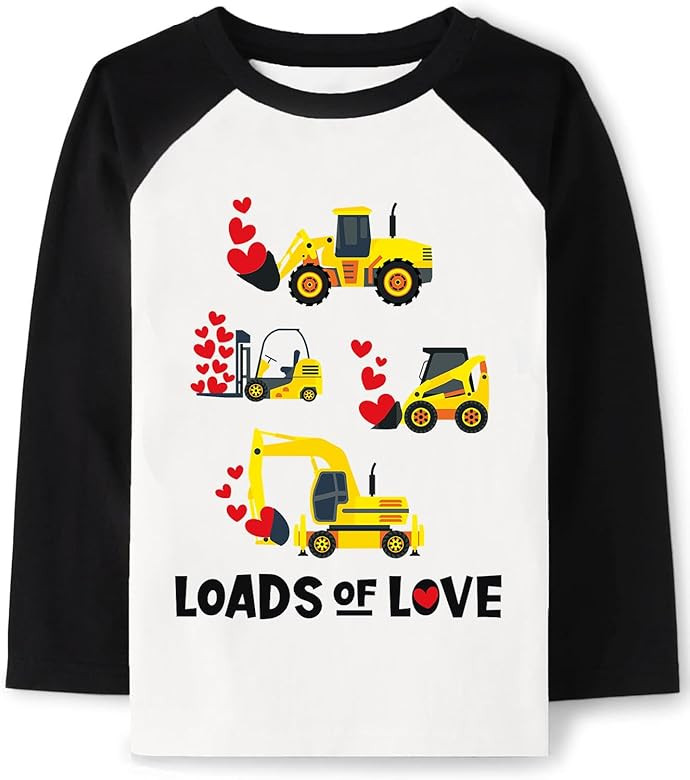 Tkria Boys Girls Valentine Day Shirts Raglan Long Sleeve Monster Truck Dinosaur Candy Love Heart ... | Amazon (US)