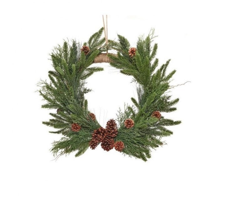 26" Mixed Greens with Cones Swag Wreath, Green | The Nested Fig