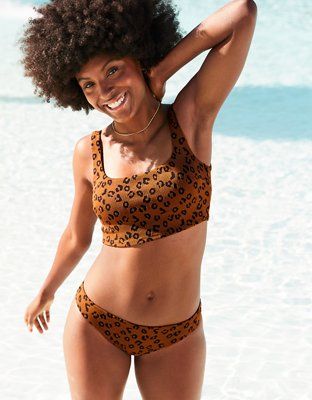 Aerie Leopard Textured Longline Scoop Bikini Top | American Eagle Outfitters (US & CA)