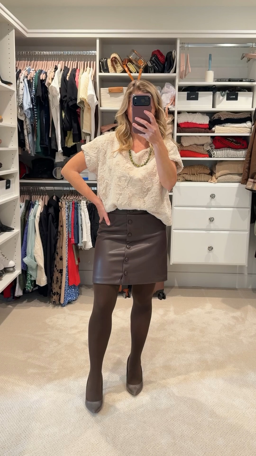 A little cold front rolled in, so it was back to warmer layers for date night last night.

This is one of those outfits that feels like part of my signature wardrobe. A textured neutral top, a classic leather skirt, tights, and pointed pumps is a combination I reach for again and again. It’s polished, simple, and always works whether it’s dinner out or an evening event.

Sometimes the best outfits are the ones built from pieces you already know and love. Everything I’m wearing is linked in LTK. ✨

#LTKSeasonal #LTKPetite #LTKootd