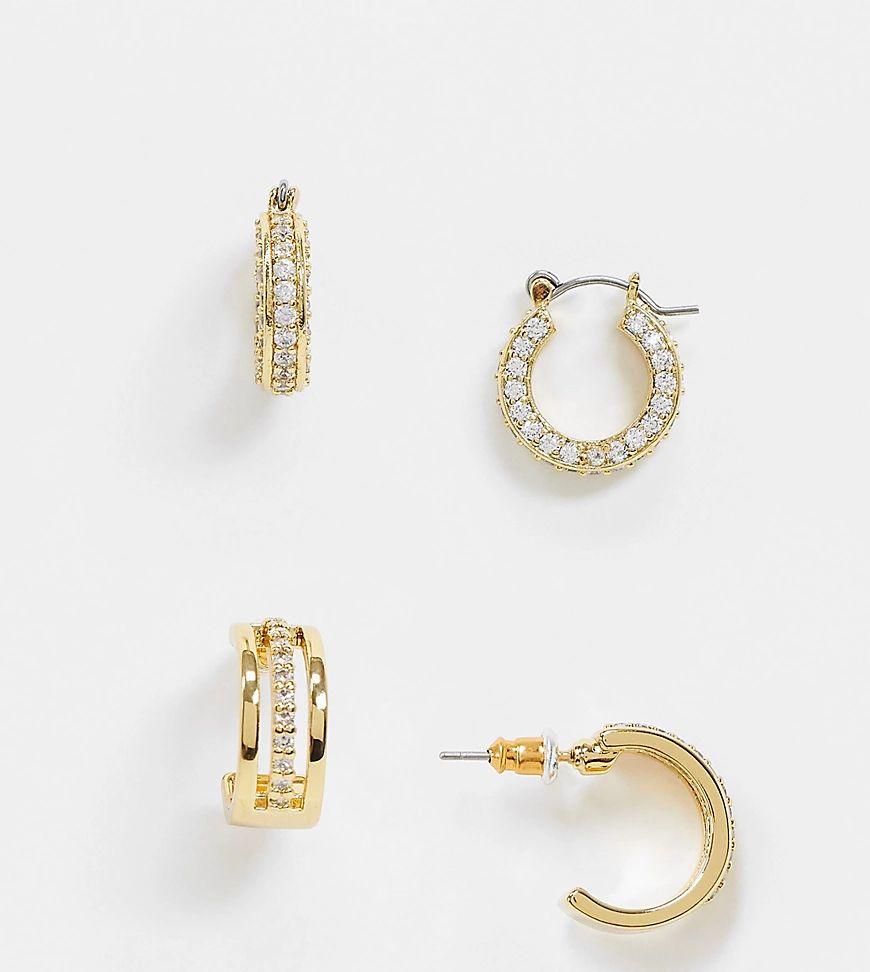 ASOS DESIGN pack of 2 14k gold plated hoop earrings in mixed crystal designs | ASOS (Global)