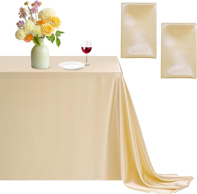 B-COOL Champagne Satin Tablecloth: 57x120inch 2 Pack Romantic Champagne Party Tablecloth Rectangl... | Amazon (US)