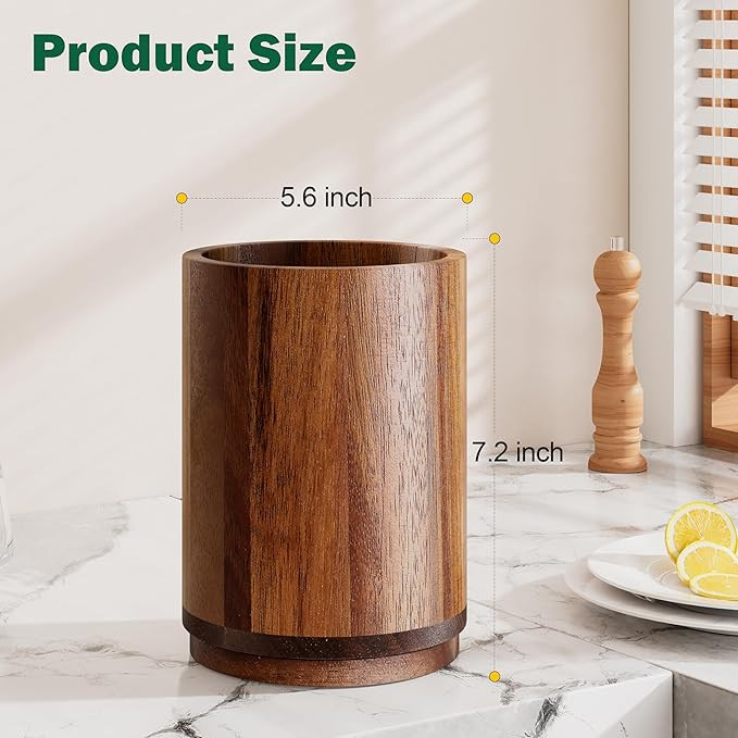 Utensil Holder, Acacia Wood Kitchen Utensil Holder for Countertop, 360°Rotating Cooking Utensil ... | Amazon (US)