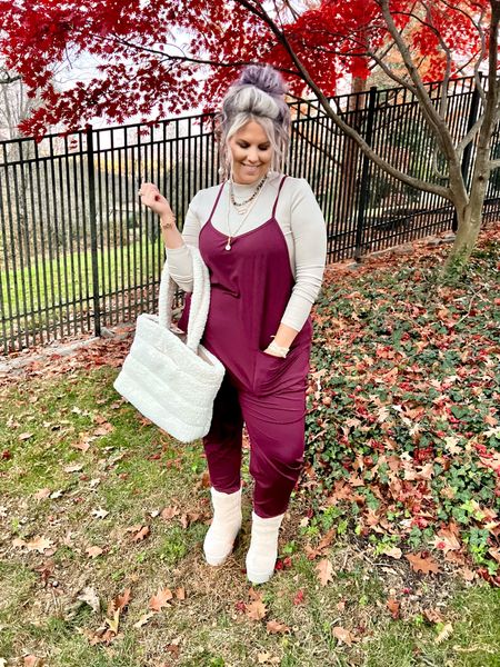 ✨SIZING•PRODUCT INFO✨
⏺ Maroon Stretchy Jumpsuit Overalls •• XL •• TTS •• Halara 
⏺ Boho Wrap Bracelet •• Victoria Emerson
⏺ Gold Mini Cuff Bracelet •• Victoria Emerson
⏺ Platform Sherpa Boots •• TTS •• Macy’s  
⏺ Sherpa Tote Bag •• linked similar 
⏺ Ribbed Mockneck •• linked similar 
⏺️ Bead Necklace •• SHEIN
⏺️ Pearl Necklace & Pearl Ring Set •• Ettika
⏺️ Oval Gold Necklace •• linked similar 
⏺️ Pearl & Gold Drop Earrings

👋🏼 Thanks for stopping by!

📍Find me on Instagram••YouTube••TikTok ••Pinterest ||Jen the Realfluencer|| for style, fashion, beauty and…confidence!

🛍 🛒 HAPPY SHOPPING! 🤩

#jumpsuit #romper #jumpsuitoutfit #romperoutfit #jumpsuitoutfitinspo #romperoutfitinspo #jumpsuitoutfitinspiration #romperoutfitinspiration #jumpsuitlook #romperlook #summerromper #summerjumpsuit #springromper #springjumpsuit #overalls #overallsoutfit #overallsoutfitinspo #overallsoutfitinspiration #overallslook #summeroveralls #springoveralls  #jumpsuit #romper #jumpsuitoutfit #romperoutfit #jumpsuitoutfitinspo #romperoutfitinspo #jumpsuitoutfitinspiration #romperoutfitinspiration #jumpsuitlook #romperlook #summerromper #summerjumpsuit #springromper #springjumpsuit #sherpa #sherpaoutfit #sherpalook #fur #fauxfur #furoutfit #furstyle #furlook #sherpastyle Boho, boho outfit, boho look, boho fashion, boho style, boho outfit inspo, boho inspo, boho inspiration, boho outfit inspiration, boho chic, boho style look, boho style outfit, bohemian, whimsical outfit, whimsical look, boho fashion ideas, boho dress, boho clothing, boho clothing ideas, boho fashion and style, hippie style, hippie fashion, hippie look, fringe, pom pom, pom poms, tassels, california, california style,  #boho #bohemian #bohostyle #bohochic #bohooutfit #style #fashion 
#under10 #under20 #under30 #under40 #under50 #under60 #under75 #under100
#affordable #budget #inexpensive #size14 #size16 #size12 #medium #large #extralarge #xl #curvy #midsize #blogger #vlogger
budget fashion, affordable fashion, budget style, affordable style, curvy style, curvy fashion, midsize style, midsize fashion


#LTKfindsunder50 #LTKstyletip #LTKmidsize