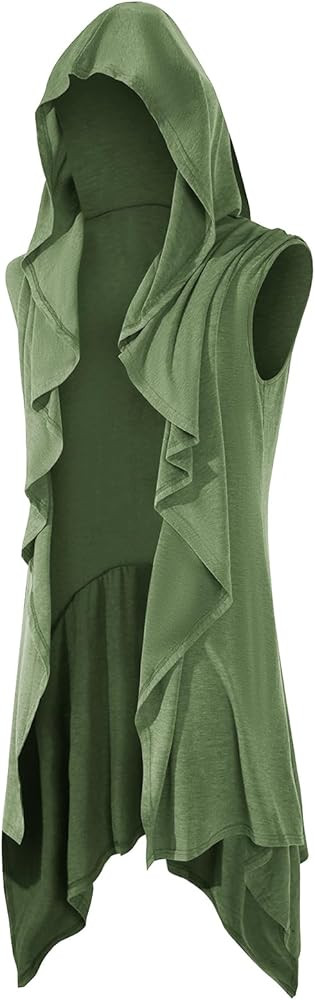 Runcati Mens Hooded Cardigan Sleeveless Ruffle Shawl Collar Open Front Knit Drape Robe | Amazon (US)