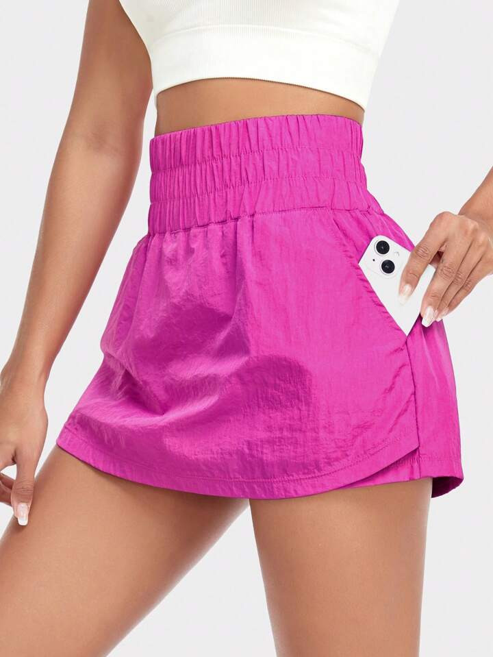 VUTRU Shirred Waist Phone Pocket Sports Skort | SHEIN