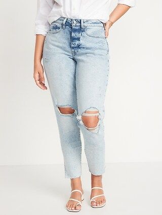 Curvy High-Waisted Button-Fly O.G. Straight Ripped Side-Split Ankle Jeans for Women | Old Navy (US)