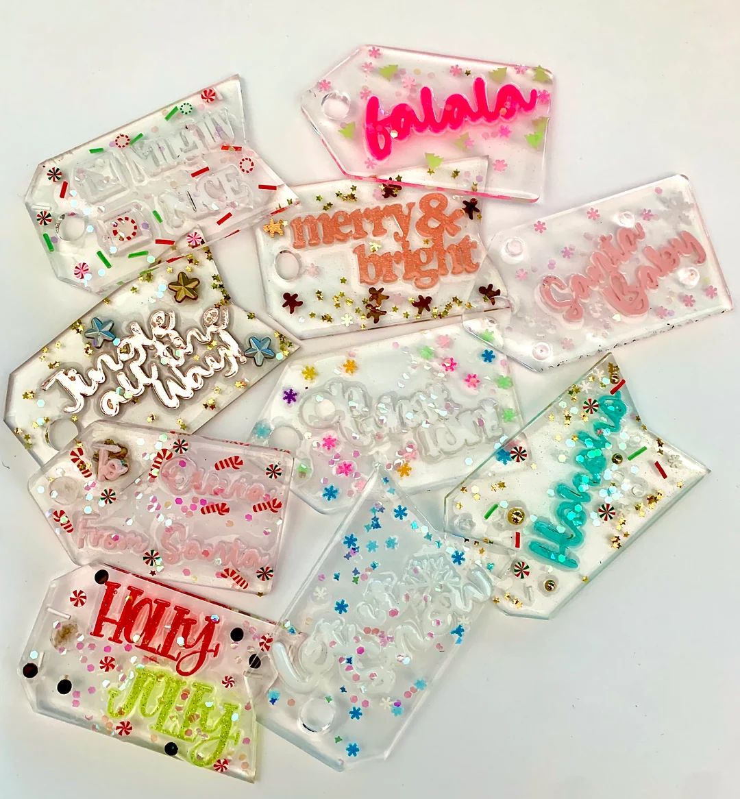 Acrylic embellished Merry Christmas tags | Etsy (US)