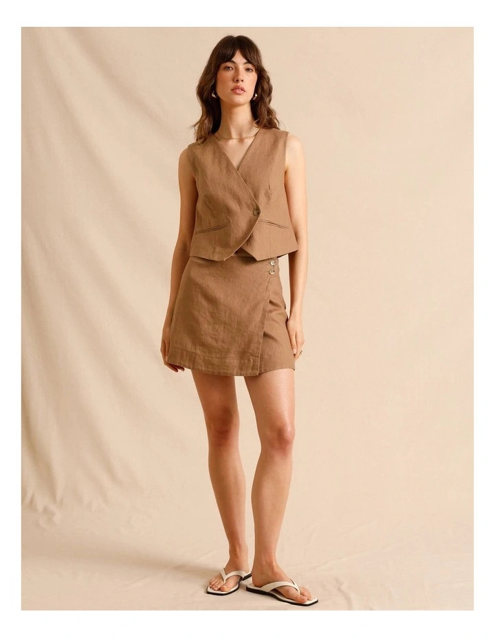European Linen Asymmetric Button Skirt in Light Brown | Myer