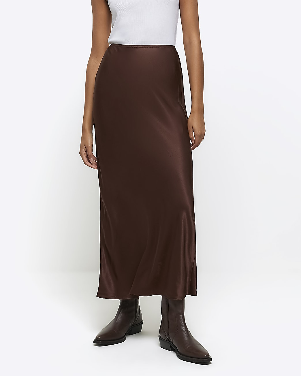 Brown satin maxi skirt | River Island (US)
