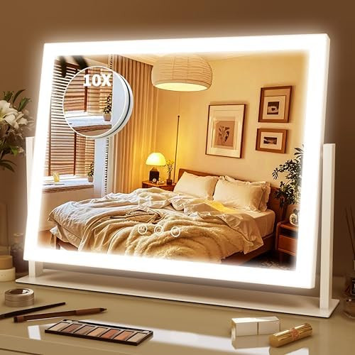 ROLOVE Lighted Makeup Mirror 16.3"x12.6", Hollywood Vanity Mirror with 10X Magnifier, 3 Color LED... | Amazon (US)