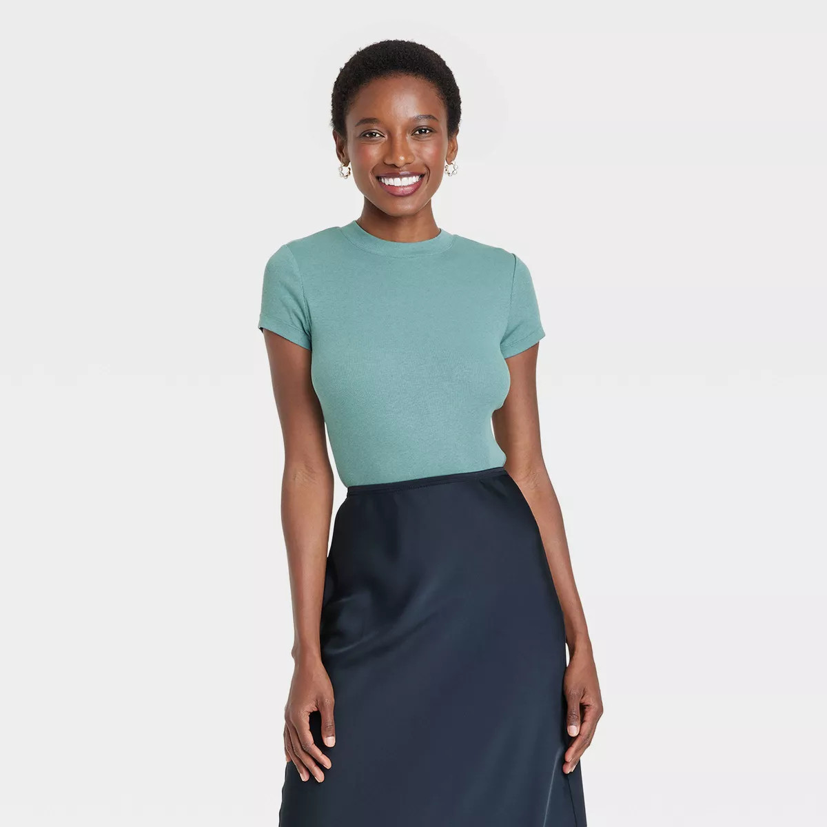 Women's Slim Fit Short Sleeve Ribbed T-Shirt - A New Day™ | Target