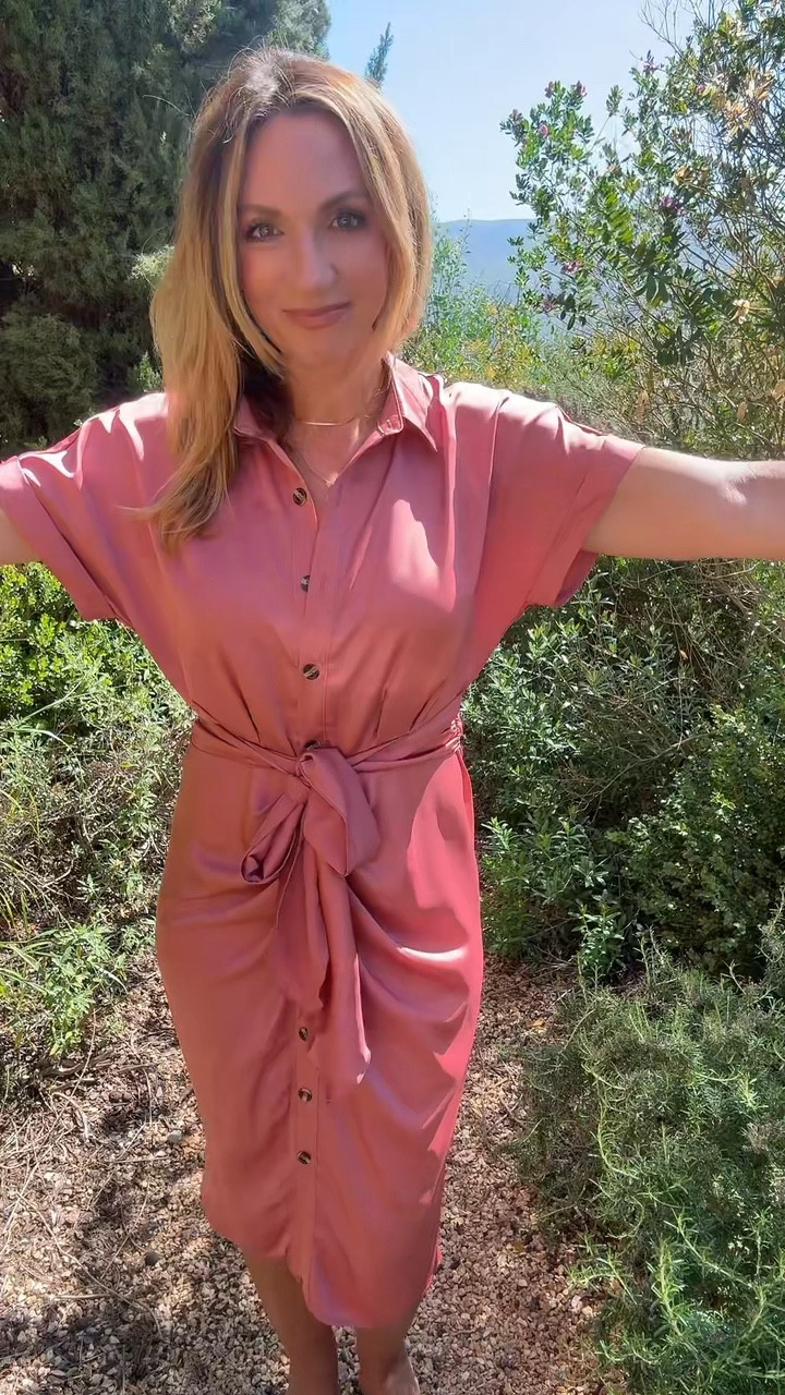 Flattering satin dress that smooths the tummy 🤍

Soft, breathable satin with a beautiful sheen (not clingy 🙌). The ruching through the midsection + front tie belt gives the prettiest waist and subtle smoothing.

Wearing a medium (5’7”, size 6) and it comes in so many gorgeous colors.

Perfect for spring outfits 2026, Easter dress, Mother’s Day, graduation, brunch outfits, and wedding guest style ✨
Such a good affordable fashion find that looks way more expensive.

#LTKMothersDay #LTKOver40 #LTKWedding
