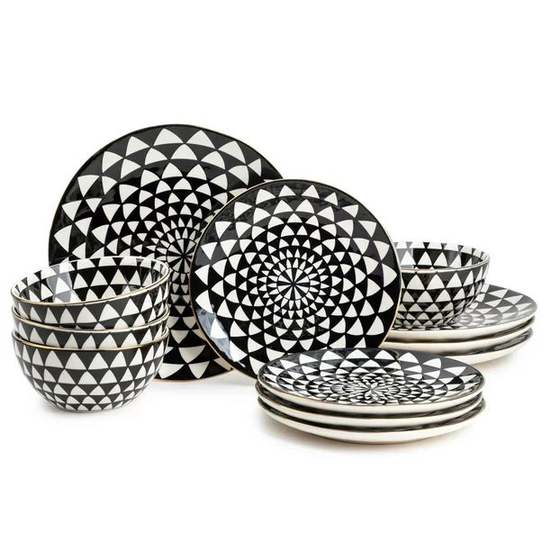 Thyme & Table Dinnerware Black & White Medallion Stoneware, 12 Piece Set - Walmart.com | Walmart (US)