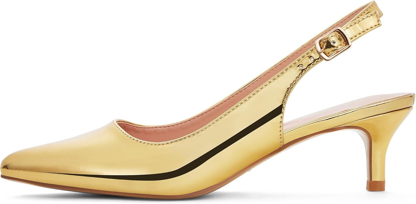 GENSHUO Low Kitten Heels Women's Slingback Dressy Pumps Pointed Closed Toe Ankle Strap Elegant We... | Amazon (US)