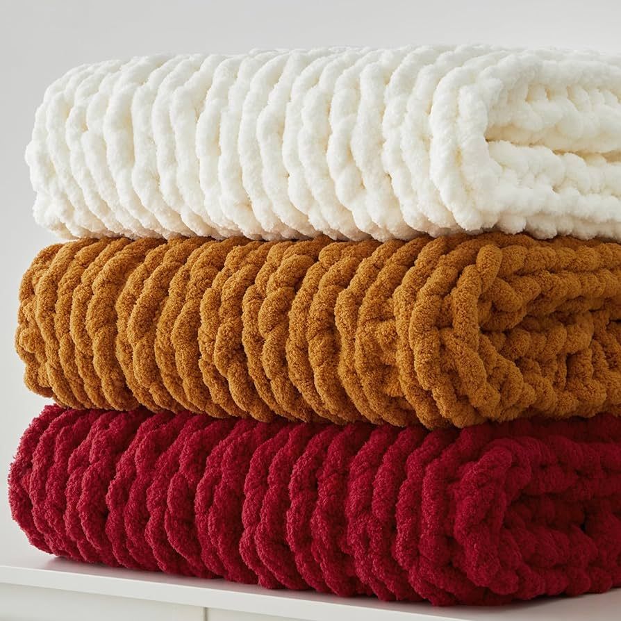 Longhui bedding Handmade Chunky Knit Blankets, Luxurious Chenille Cable Knit Throw Blanket Yarn f... | Amazon (US)