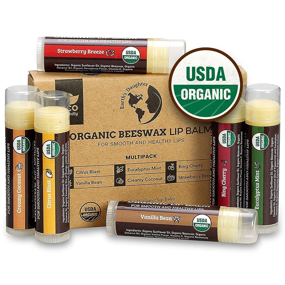 Earth's Daughter USDA Organic Lip Balm 6-Pack - Fruit Flavors, Beeswax, Coconut Oil, Vitamin E - ... | Amazon (US)