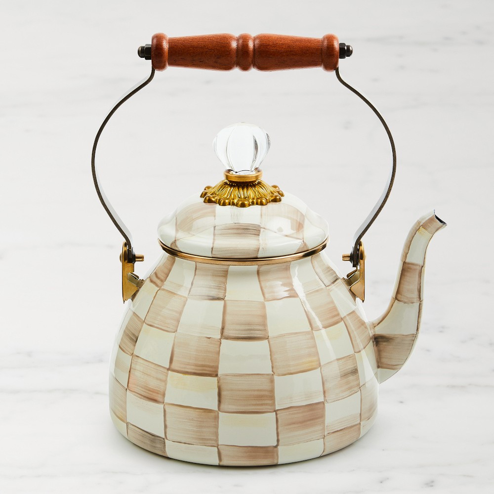 MacKenzie-Childs Mocha Check Tea Kettle | Williams-Sonoma