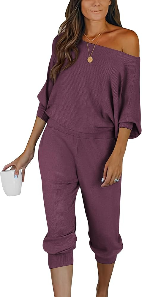 PRETTYGARDEN Two Piece Sets for Women Fall 2025 Ribbed Knit Off Shoulder Tops Lounge Pants Tracks... | Amazon (US)
