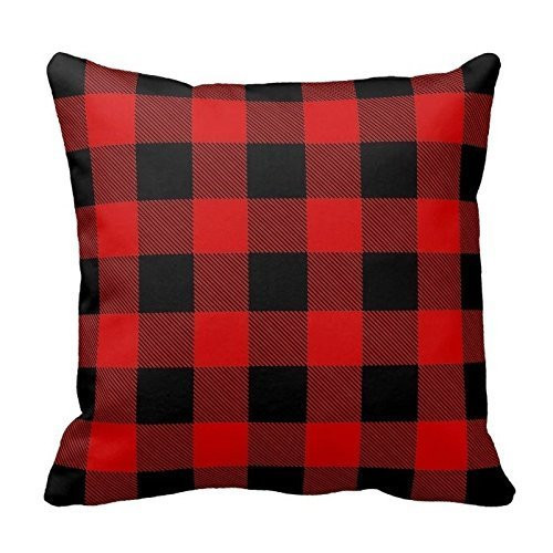Fashionable Designed Durable Cotton Pillowcase Black And Red Pillow Gingham Checkered Plaid Pattern  | Amazon (US)