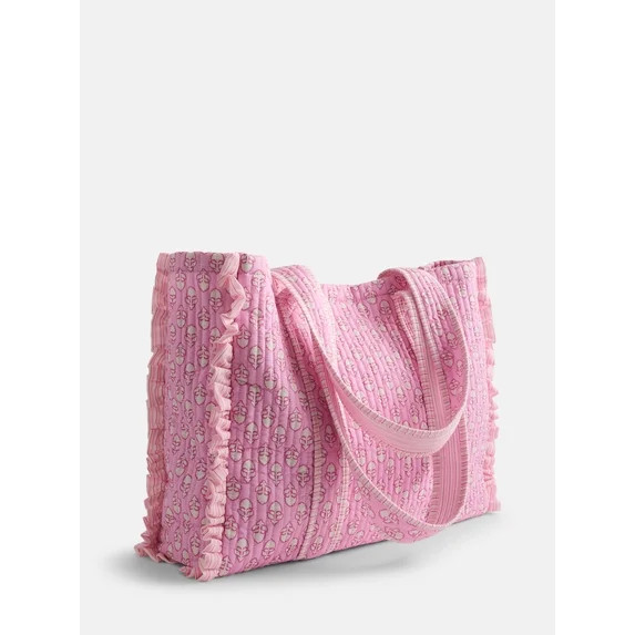 No Boundaries Quilted Tote Bag, Women's, Pink Floral | Walmart (US)