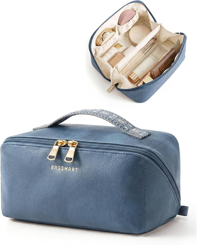 BAGSMART Makeup Bag Travel Cosmetic Bag,Toiletry Case, Vintage Denim Blue | Amazon (US)