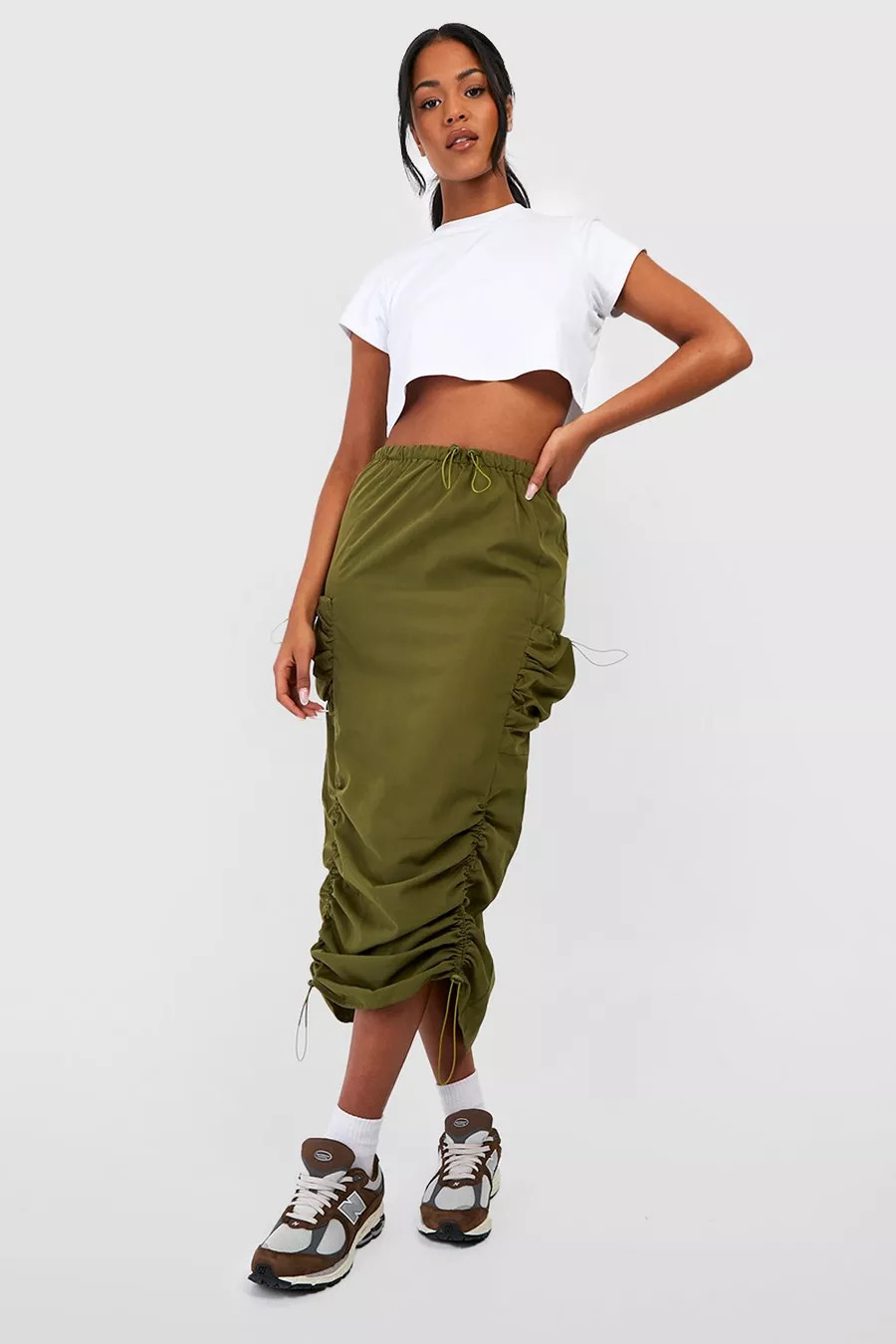 Tall Cargo Pocket Drawstring Ruched Parachute Midaxi Skirt | Boohoo.com (UK & IE)