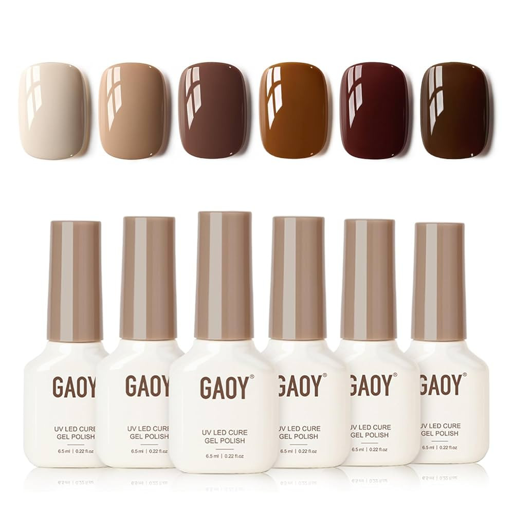 GAOY Nude Brown Gel Nail Polish Set, 6 Colors Beige Chocolate Caramel, UV Cure Gel for DIY Manicu... | Amazon (US)