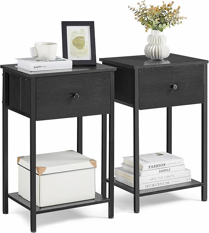 VASAGLE Nightstands, Set of 2, Side Table with Fabric Drawer, 24-Inch Tall End Table with Storage... | Amazon (US)