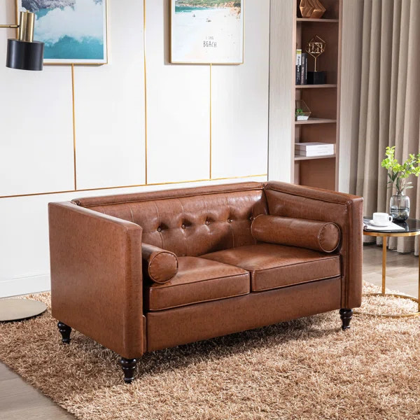 Haahris 53'' Faux Leather Tuxedo Arm Loveseat | Wayfair North America