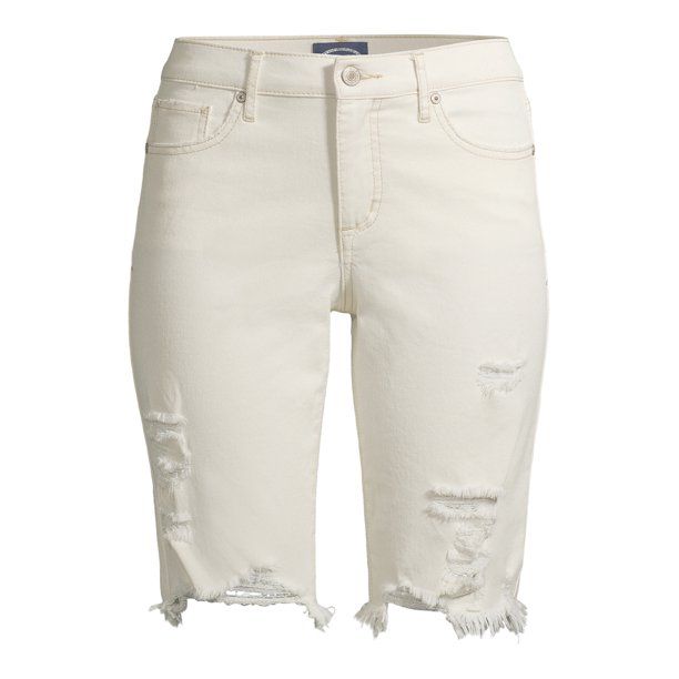 Scoop Women's Destructed Denim Bermuda Shorts - Walmart.com | Walmart (US)