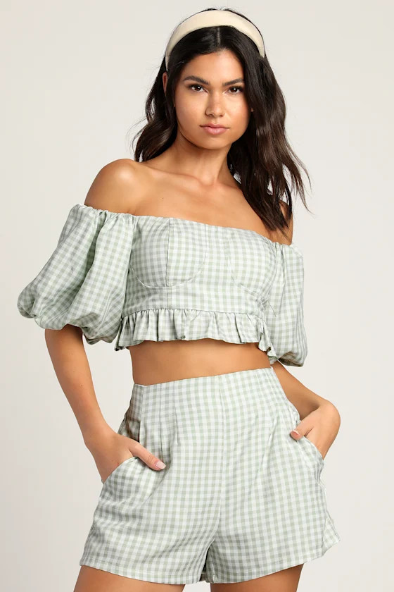 Game Set Match Light Green Gingham Shorts | Lulus (US)