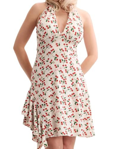 Guess Womens Eco Marilyn Halter Neck Dress, Marilyn Red Cherries White Print, Extra Small | Amazon (US)