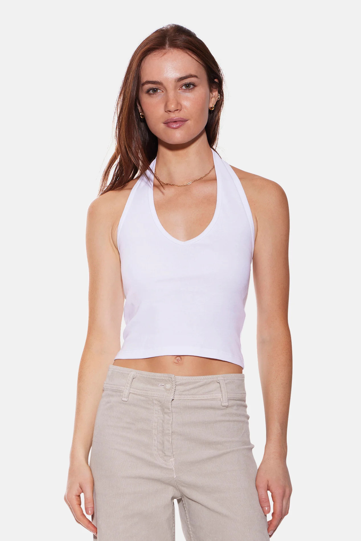 Halle Rib Halter Top White | Blue & Cream
