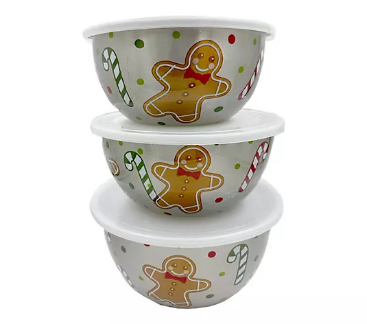 Temp-tations Seasonal Set of 3 Stainless Steel Bowls w/ Decals - QVC.com | QVC