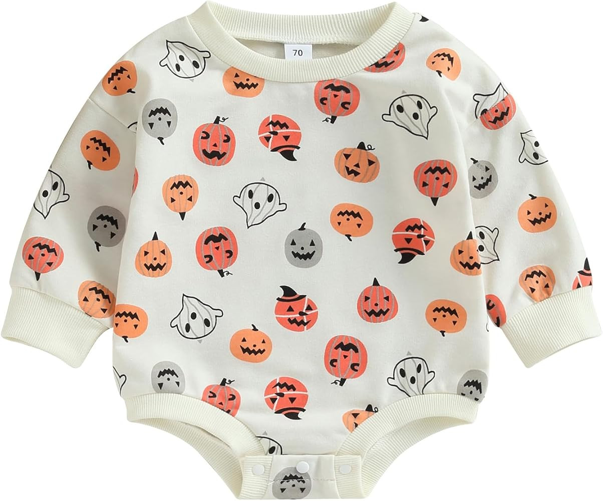 Karwuiio Halloween Baby Girl Boy Clothes Pumpkin Romper Outfit Long Sleeve Crew Neck Sweatshirt R... | Amazon (US)